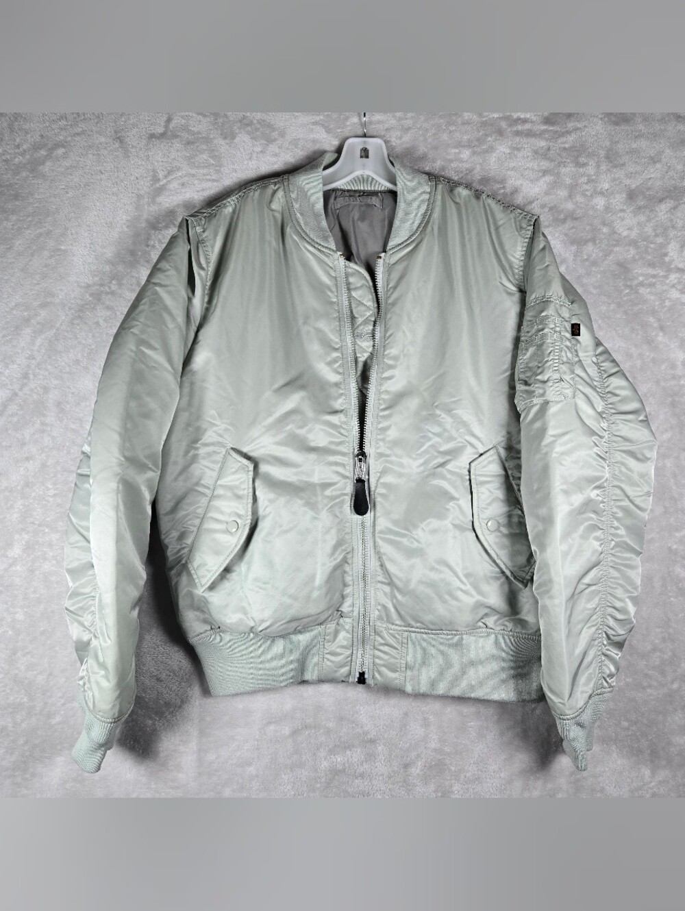 Alpha Industries MA-1 Bomber Men's Size XL Flight Jacket Silver Slim Fit Gray